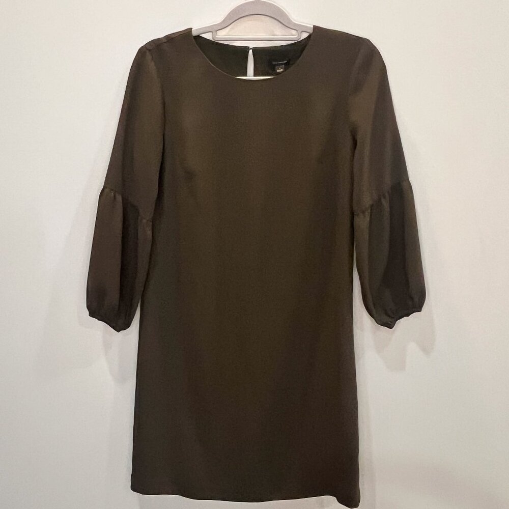Ann Taylor Olive Green Shift Dress Blouson Long Sleeves Size 2